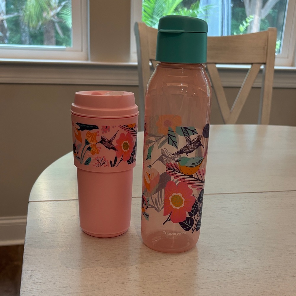 Tupperware Pink and Teal Floral Set